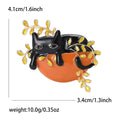 Cat in Orange Basket Enamel Brooch in Black or White view 5