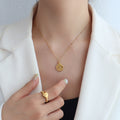 Mermaid Tail Round Disc Pendant Necklace Gold or Steel Tone view 1