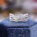 White Metal Pave Clear Stone Bow Knot Multi Row Ring Alloy view 1