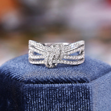 White Metal Pave Clear Stone Bow Knot Multi Row Ring Alloy