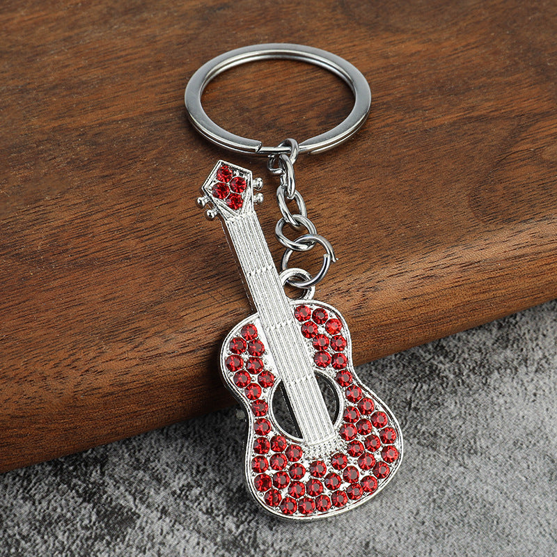Rhinestone Guitar Metal Keychain Musical Instrument Charm