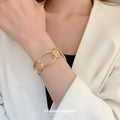 Rounded Oval Link Open Cuff Bracelet In Silver Tone Or Gold Tone view 3