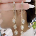 Gold Tone Tulip Crystal Long Drop Earrings Jewelry view 1