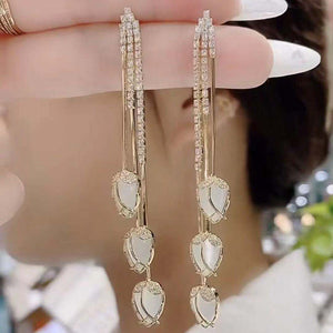 Gold Tone Tulip Crystal Long Drop Earrings Jewelry