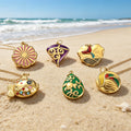 Six Reversible Colorful Enamel Style Gold Tone Disc Pendants view 3
