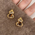 Gold and Silver Tone Brown Stone Stud Earrings in Twenty Two Designs view 10