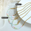 Pastel Bead and Faux Pearl Gold Ball Chain Choker Necklace view 2