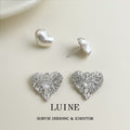 Silver Tone Pearlescent Heart And Clear Stone Fringe Stud Earrings view 4