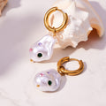 Baroque Glue Bead Hoop Drop Earrings Rhinestone Accents view 1
