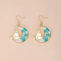 Gold Crescent Moon Cat Dried Flower Dangle Earrings 3 Colors view 5