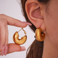 Thick Hollow C Hoop Earrings in Gold and Silver Tone view 2