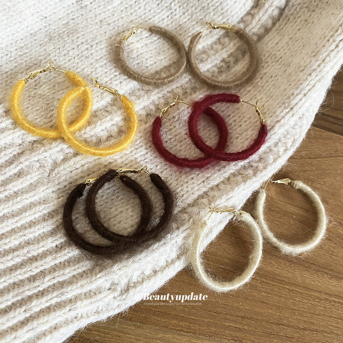 Red Flocked Hoop Earrings With Slim Gold Tone Hooks