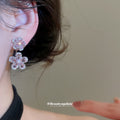 Pink Crystal U Shaped Flower Cluster Stud Earrings for Pierced Ears view 3