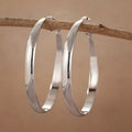 Silver Tone Extra Large Slim Oval Statement Hoop Earrings view 1
