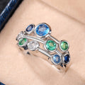 Blue And Green Round Stone Multi-Rail Wide Ring In Silver Tone view 4