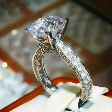 Silver Tone Princess Cut Solitaire Ring With Pavé Split Band