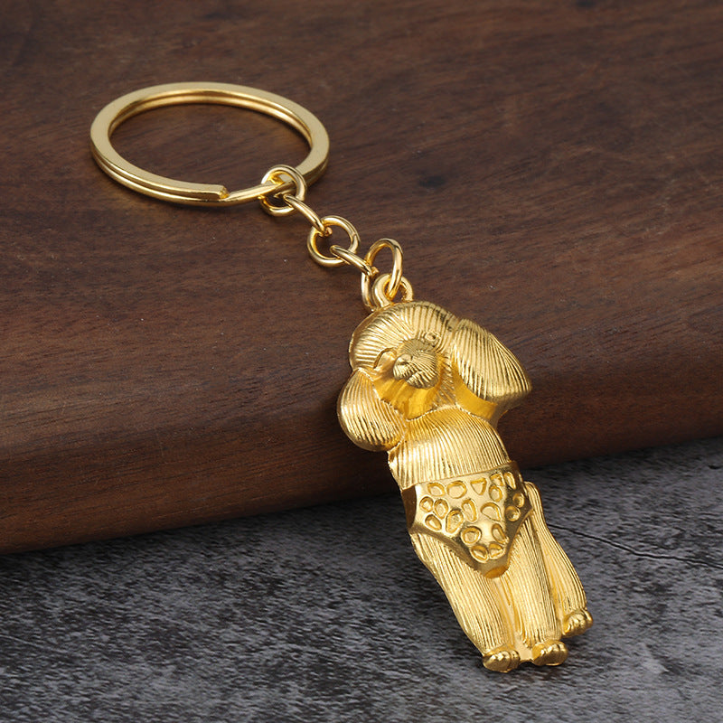Poodle Dog Alloy Metal Keychain Cute Pet Bag Charm and Key Ring