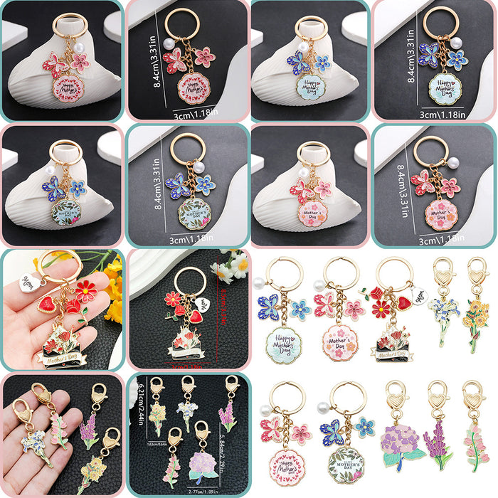 Twenty Colorful Floral Mother Theme Metal Keychain Designs