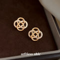 Gold Interlocking Knot Pave Crystal Geometric Stud Earrings view 3
