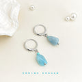 Silver Huggie Hoop Earrings Aqua Tumbled Stone Drops view 3