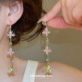 Colorful Butterfly and Leaf Chain Drop Hook Earrings view 2