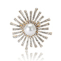 Pearl Sunburst Flower Brooch With Faceted Crystals And Polished Metal Details view 5