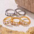 Gold Steel Three Zircon Pavé Geometric Titanium Steel Rings view 2