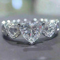 Silver Tone Heart Clear Stone Scalloped Band Ring Jewelry view 4