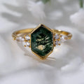 Gold Tone Hexagonal Moss Agate Marquise Accent Finger Ring Sizes 6-10 view 2