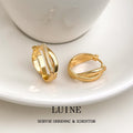Gold Crossed Ribbed Geometric Hoop Earrings Pair Set view 4