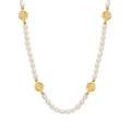 White Freshwater Pearl Necklace With Gold Fu Coin Discs view 5
