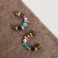 Multicolor Beaded Hoop Earrings with Turquoise and Brown Accents view 3