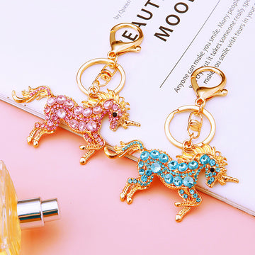 Gemstone Unicorn Keychains in Pink Blue and Assorted Colors