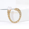 Horseshoe Brooch In Metal With Clear Crystals And A White Faux Pearl view 3