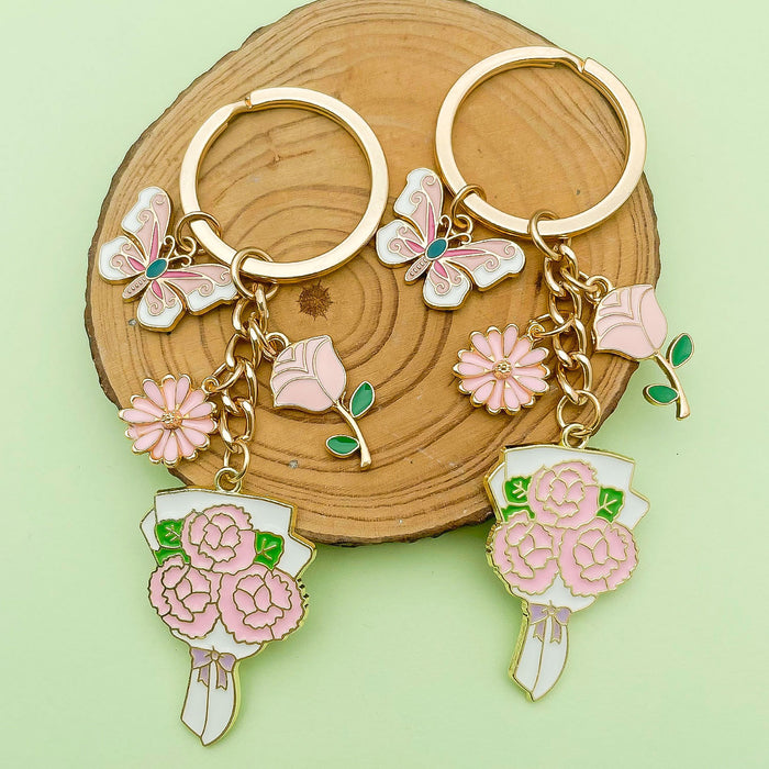 Rose, Sunflower and Flower Charm Keychains in 50 Pictured Variations for Bags and Keys