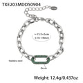 Gold Steel Oval Link Chain Necklace Bracelet Zircon Center view 10