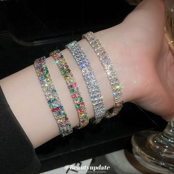 Dual Row Crystal Tennis Bracelets Gold Silver Clear Color
