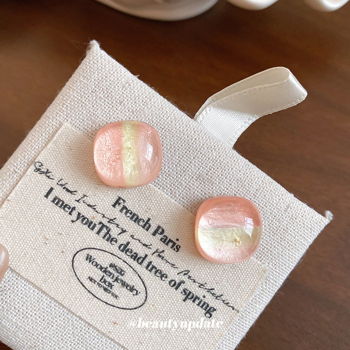 Pink Iridescent Square Resin Stud Earrings Statement Jewelry