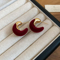 Velvet C Hoop Stud Earrings in Black Leopard and Burgundy view 8