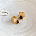 Pair of Metal Tone Gold Tone Square Brown Cabochon Hoop Earrings view 6