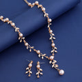 Black Silver Tone Leaf Pearl Look Metal Necklace and Earring Set view 3