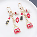 Red Pink White and Black Fashion Charm Keychains with Metal Hardware view 2