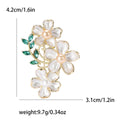Three Flower Pearl Brooch with Green Leaves Pink White view 7