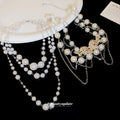 White Pearl Look Layered Necklace with Silver Tone Butterfly view 2
