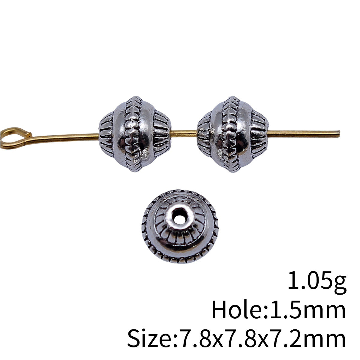 7.8x7.8x7.2mm 1.05g Antique Silver Zinc Alloy Round Small Hole Spacer Beads for DIY Bracelet Jewelry Making