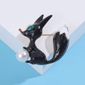 Enamel Fox Brooch with Faux Pearl in Black or White view 6