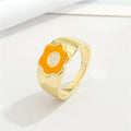 Gold Tone Enamel Signet Rings in Nine Floral Heart and Flame Designs view 10