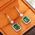 Silver-Tone Brass Emerald-Green Halo Leverback Drop Earrings view 4