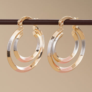 Gold Tone Triple Hoop Earrings With White And Pink Bands