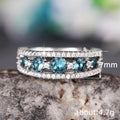 White Gold Teal Blue Round Stone Pave Channel Ring Sizes 6-10 view 4